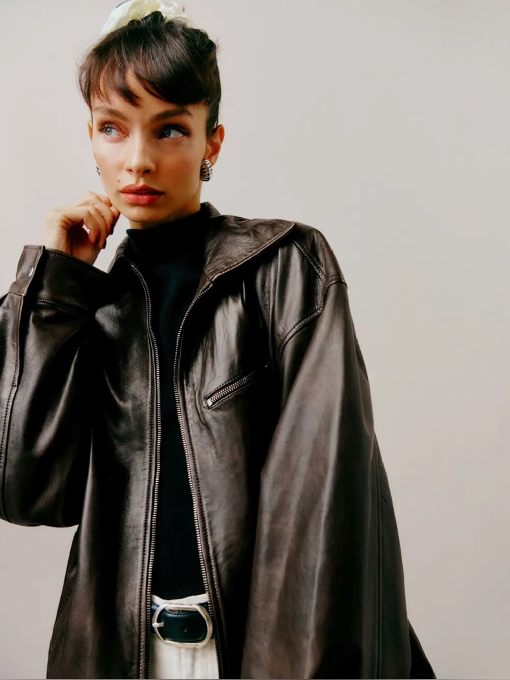 Reformation Veda Marco Leather Oversized Bomber Pit Stop Brown Jacket - Picture 8 of 16